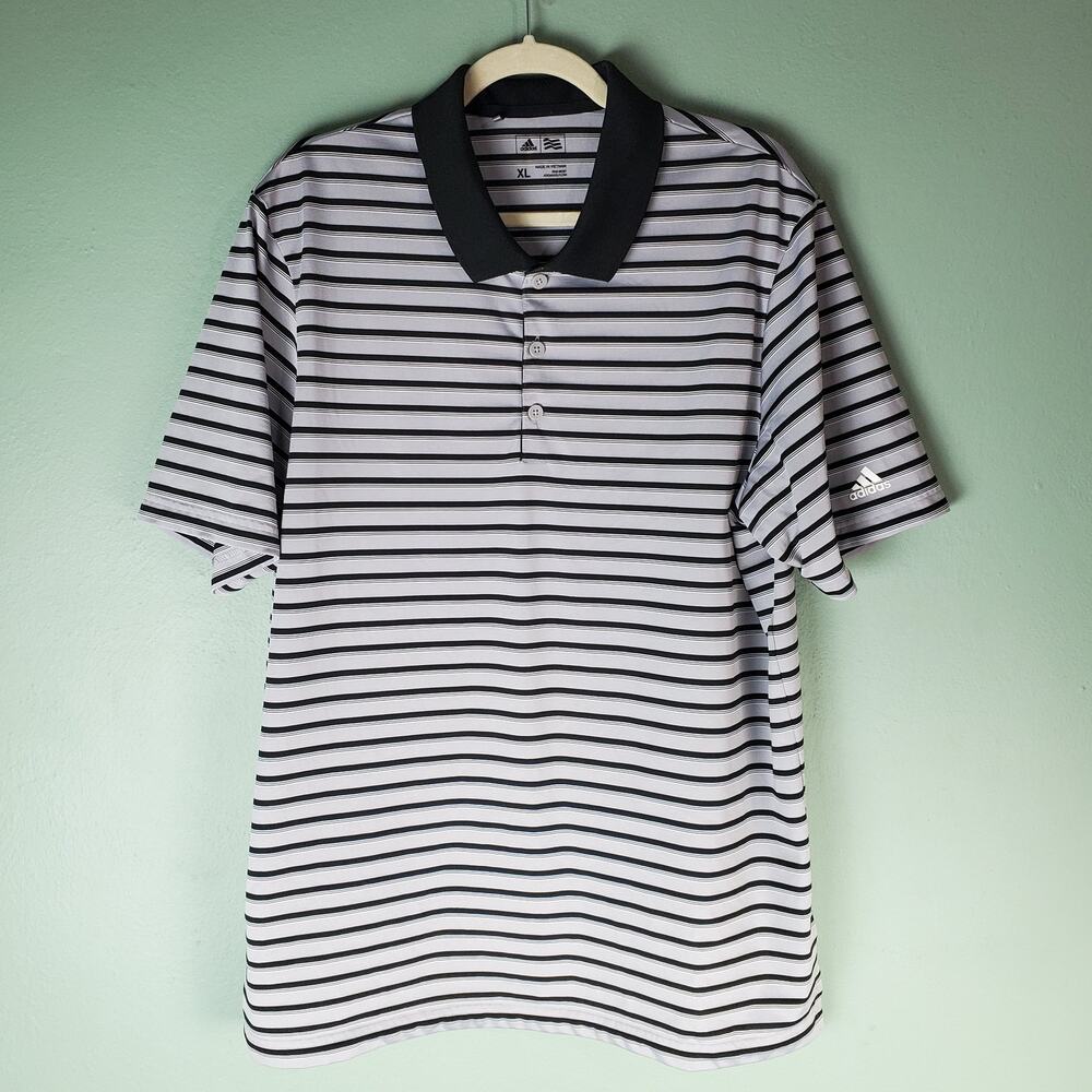 Adidas Men's Gray Black White Striped Short Sleeve Golf Polo Size XL